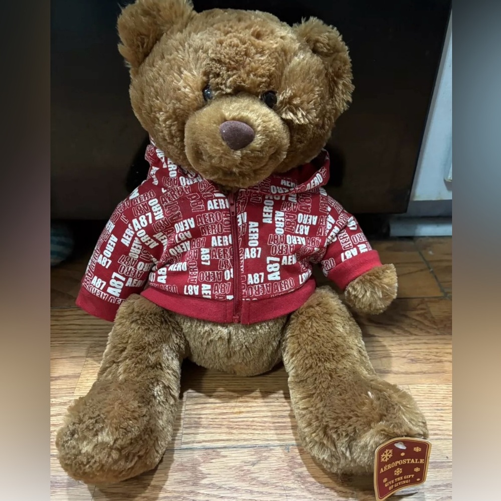 Aeropostale 2007 Christmas Holiday Plush Teddy Bear 16" Red Hoodie Aero A87